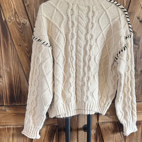 bobeau Cream Cable-Knit Sweater with Black Trim - Picture 6 of 8